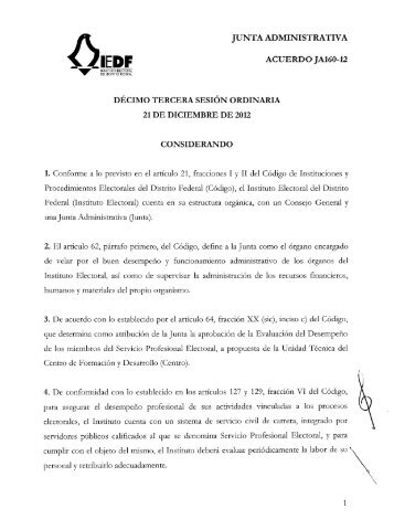 Acuerdo JA160-12 - Instituto Electoral del Distrito Federal