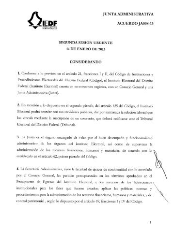 Acuerdo JA008-13 - Instituto Electoral del Distrito Federal
