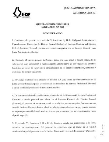 Acuerdo JA036-13 - Instituto Electoral del Distrito Federal