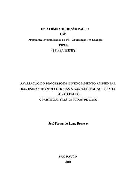 Avaliação do processo de licenciamento ambiental das ... - IEE/USP