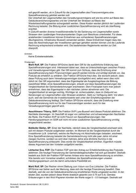 der 26. Sitzung des Grossen Gemeinderates Lyss ... - Gemeinde Lyss