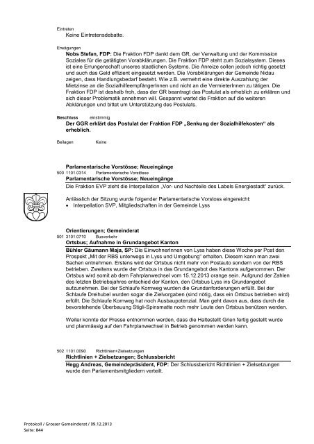 der 26. Sitzung des Grossen Gemeinderates Lyss ... - Gemeinde Lyss