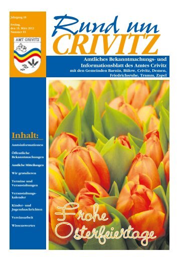 Wir gratulieren im Monat April 2013 - Amt Crivitz