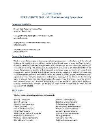 CALL FOR PAPERS IEEE GLOBECOM 2011 â Wireless Networking ...