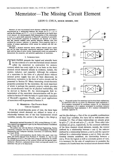 Memristor-The Missing Circuit Element - IEEE Global History Network