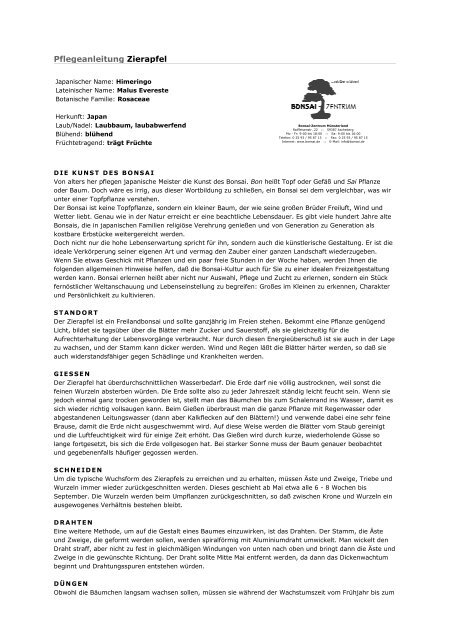 Pflegeanleitung (PDF) - Bonsai.de