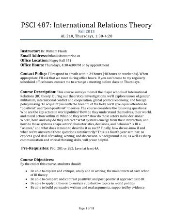 PSCI 487: International Relations Theory - University of Waterloo