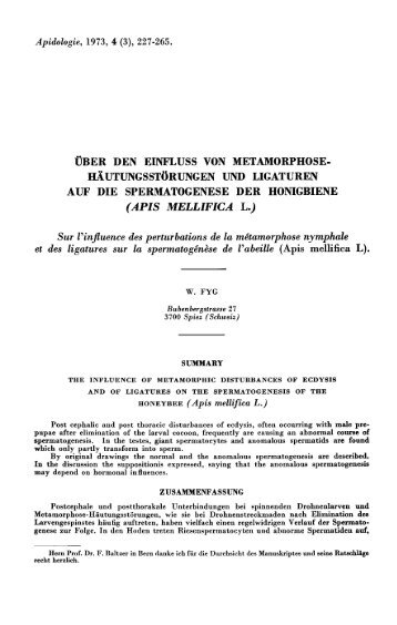 Sur l'influence des perturbations de la mÃ©tamorphose nymphale