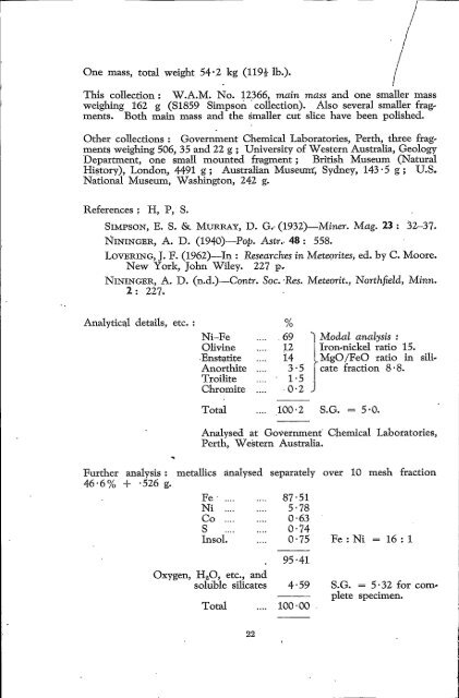 catalogue of western australian meteorite collections