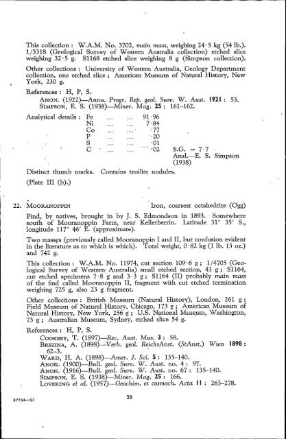 catalogue of western australian meteorite collections