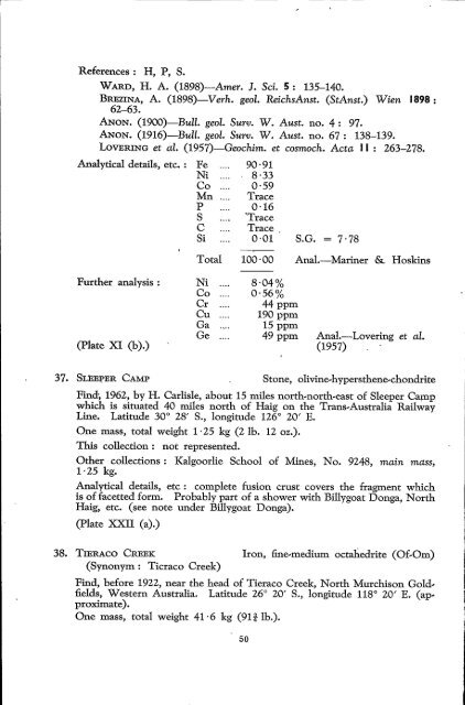 catalogue of western australian meteorite collections