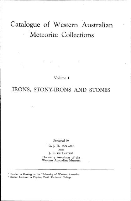 catalogue of western australian meteorite collections