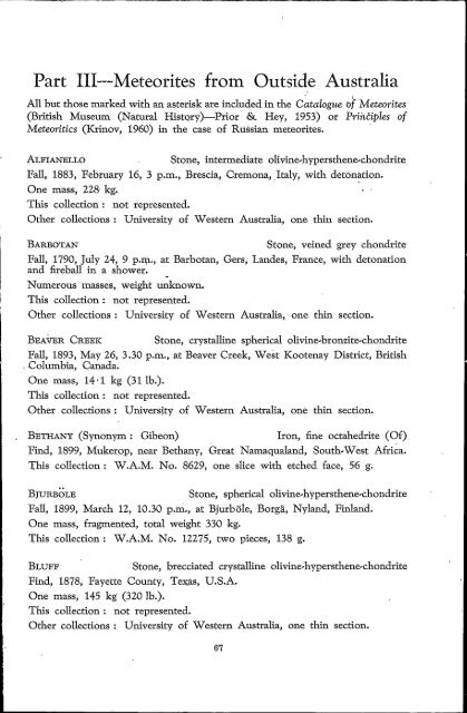 catalogue of western australian meteorite collections