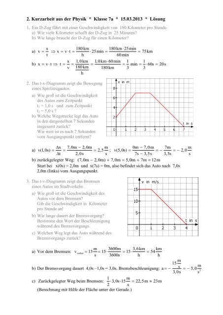 2. Kurzarbeit aus der Physik * Klasse 7a * 15.03.2013 ... - raschweb.de