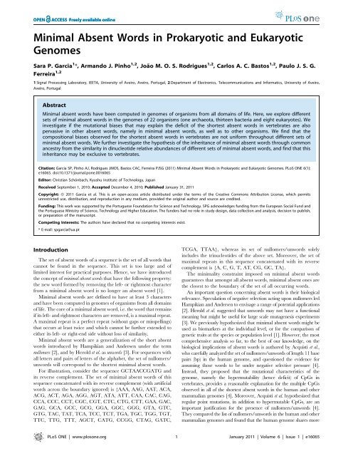 Minimal Absent Words in Prokaryotic and Eukaryotic Genomes - Sweet