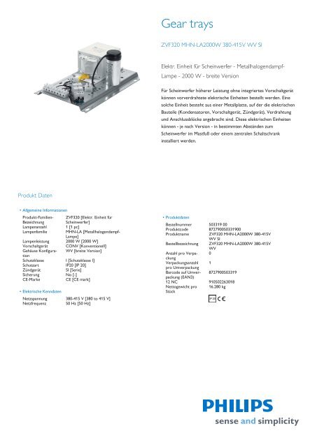 ZVF320 â€“ vorverdrahtete VorschaltgerÃ¤t-Platte (2.000 W) - Philips