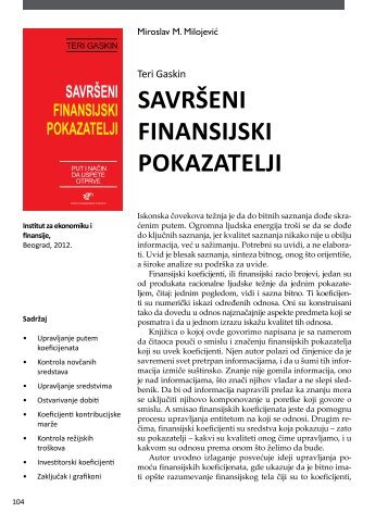 savrÅ¡eni finansijski pokazatelji - IEF - Institut za ekonomiku i finansije