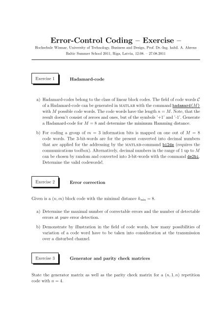 Error-Control Coding â Exercise â