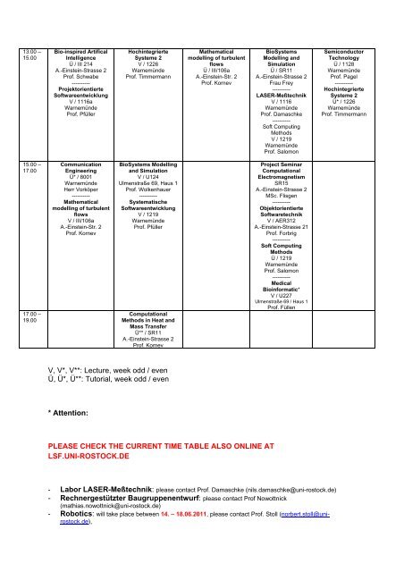 TIME TABLE SUMMER SEMESTER 2011