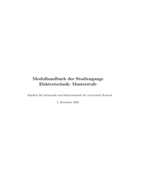 Modulhandbuch des Studiengangs Elektrotechnik: Masterstufe