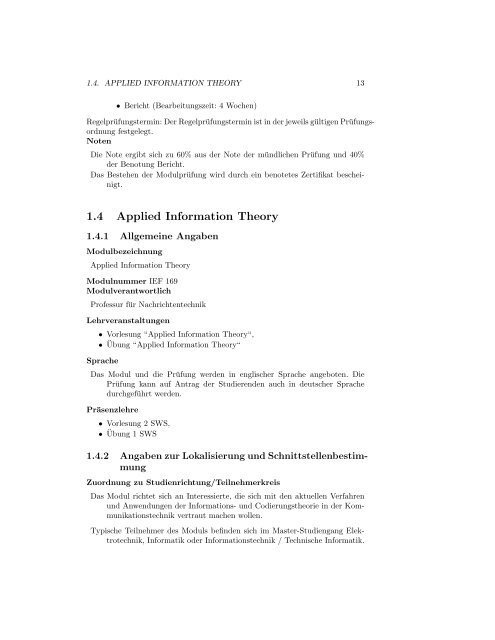 Modulhandbuch des Studiengangs Elektrotechnik: Masterstufe