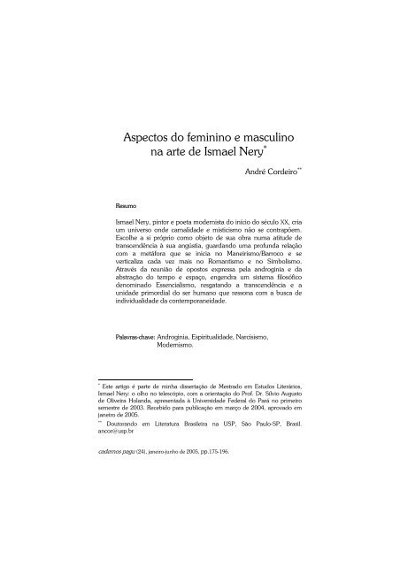Aspectos do feminino e masculino na arte de Ismael Nery* - SciELO