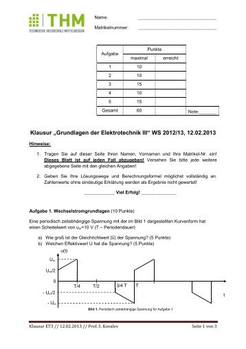 Klausur âGrundlagen der Elektrotechnik IIIâ WS 2012/13, 12.02 ... - IEM