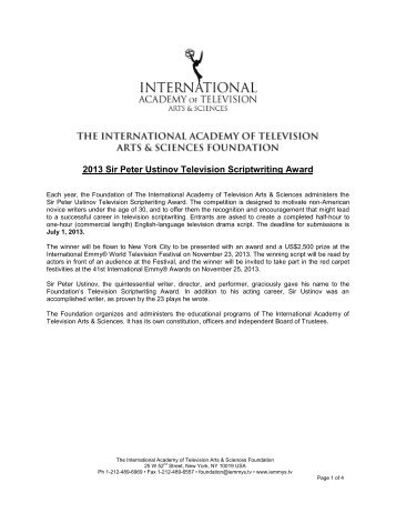 2013 Sir Peter Ustinov Television Scriptwriting Award - International ...