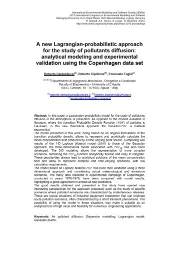 A new Lagrangian-probabilistic approach for the study of pollutants ...