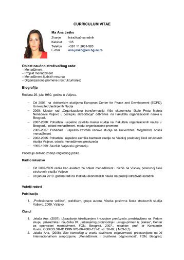 CURRICULUM VITAE - Institut Ekonomskih Nauka