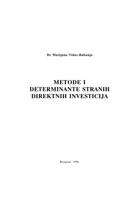 Metode i determinante stranih direktnih investicja - Institut ...