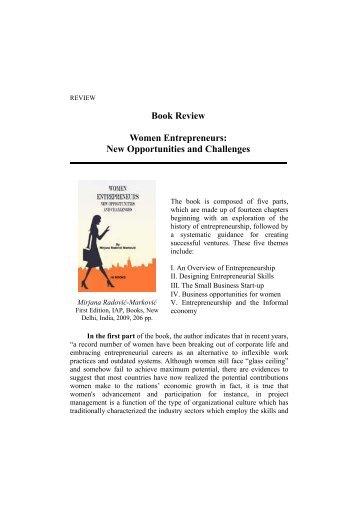 Book Review Women Entrepreneurs: New Opportunities and ...