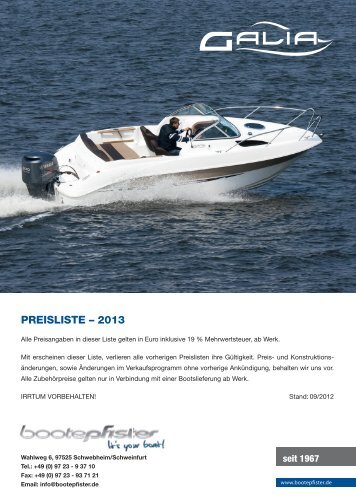 PREISLISTE â 2013 - zu Boote Pfister