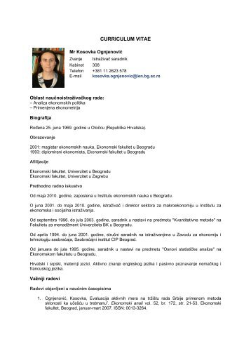 CURRICULUM VITAE - Institut Ekonomskih Nauka