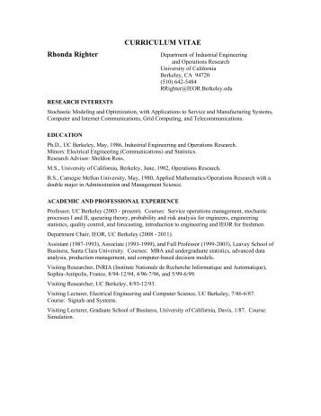 CURRICULUM VITAE Rhonda Righter - UC Berkeley Industrial ...