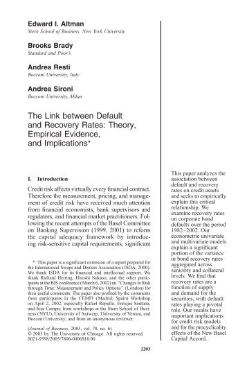 The Link between Default and Recovery Rates: Theory, Empirical ...