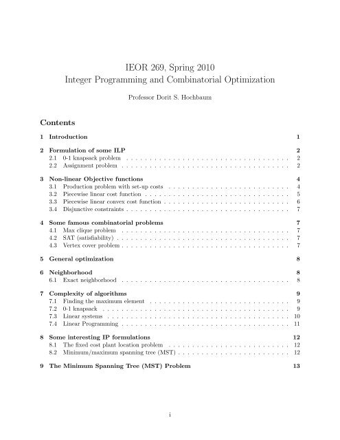 IEOR 269, Spring 2010 Integer Programming and Combinatorial ...