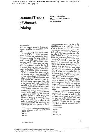 Samuelson, Paul A., Rational Theory of Warrant Pricing , Industrial ...