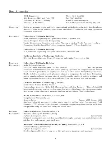 CV - UC Berkeley Industrial Engineering and Operations Research ...