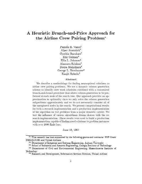 A Â¡euristic Branch-and-1rice Approach for the Airline Crew 1airing ...