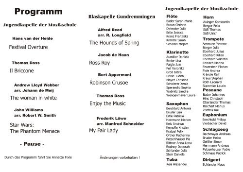 Programm - Blaskapelle Gundremmingen eV