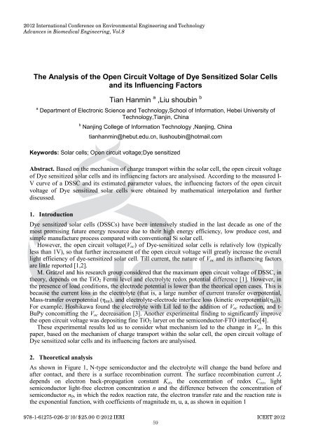 The Analysis of the Open Circuit Voltage of Dye Sensitized Solar ...
