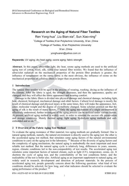 Research on the Aging of Natural Fiber Textiles Ren Yong-hua1 ,Liu ...