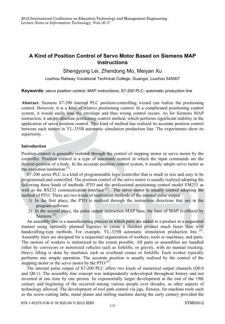 A Kind of Position Control of Servo Motor Based on Siemens MAP ...