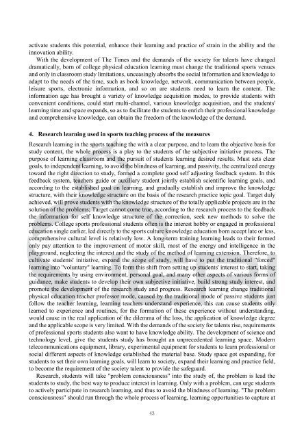 The Study on Sports Teaching based on Research Learning Model ...