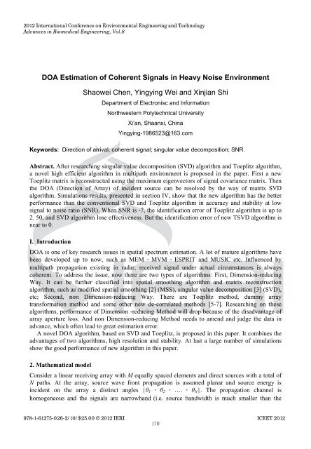 DOA Estimation of Coherent Signals in Heavy Noise ... - IERI