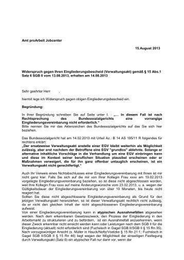 Amt proArbeit Jobcenter 15.August 2013 Widerspruch gegen Ihren ...
