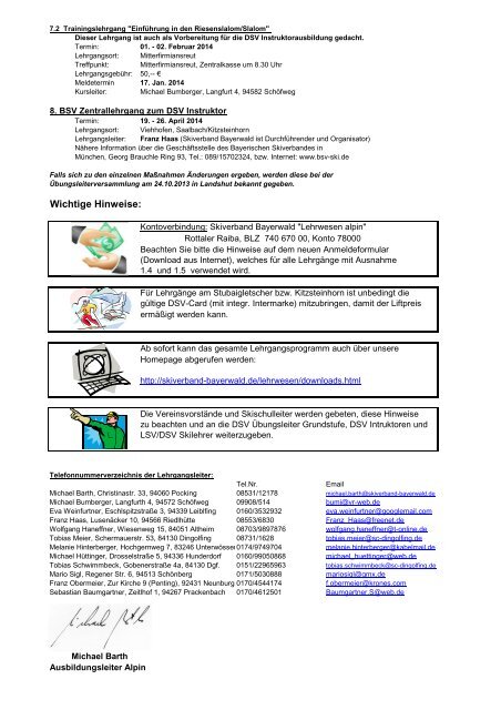 Ausbildungsprogramm 2013/14 - Skiverband Bayerwald