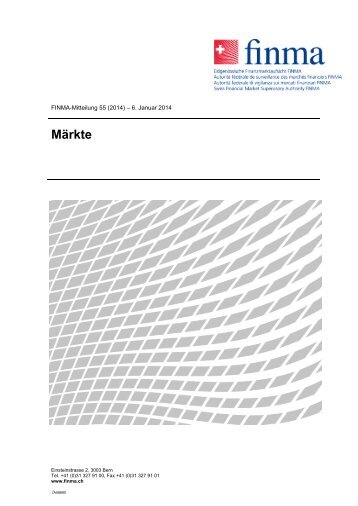 MÃ¤rkte - bei der EidgenÃ¶ssischen Finanzmarktaufsicht FINMA