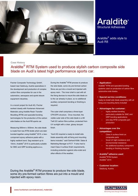 Araldite Rtm System Used To Produce Stylish Carbon Composite Side
